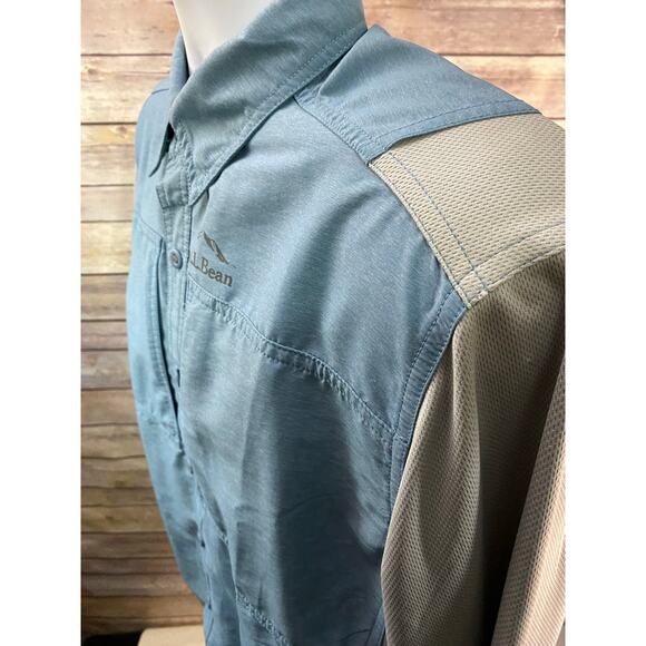LL Bean Fishing Shirt Men Medium Blue Gray Hybrid Angler Vented Long Sleeve - Picture 9 of 9